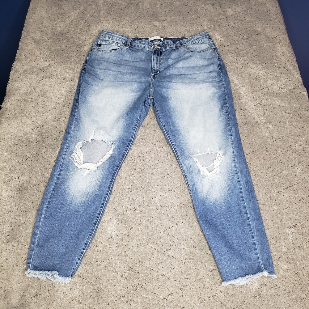 Kancan Jeans Womens 22W Blue Cassandra High Rise Skinny Raw Hem Distressed